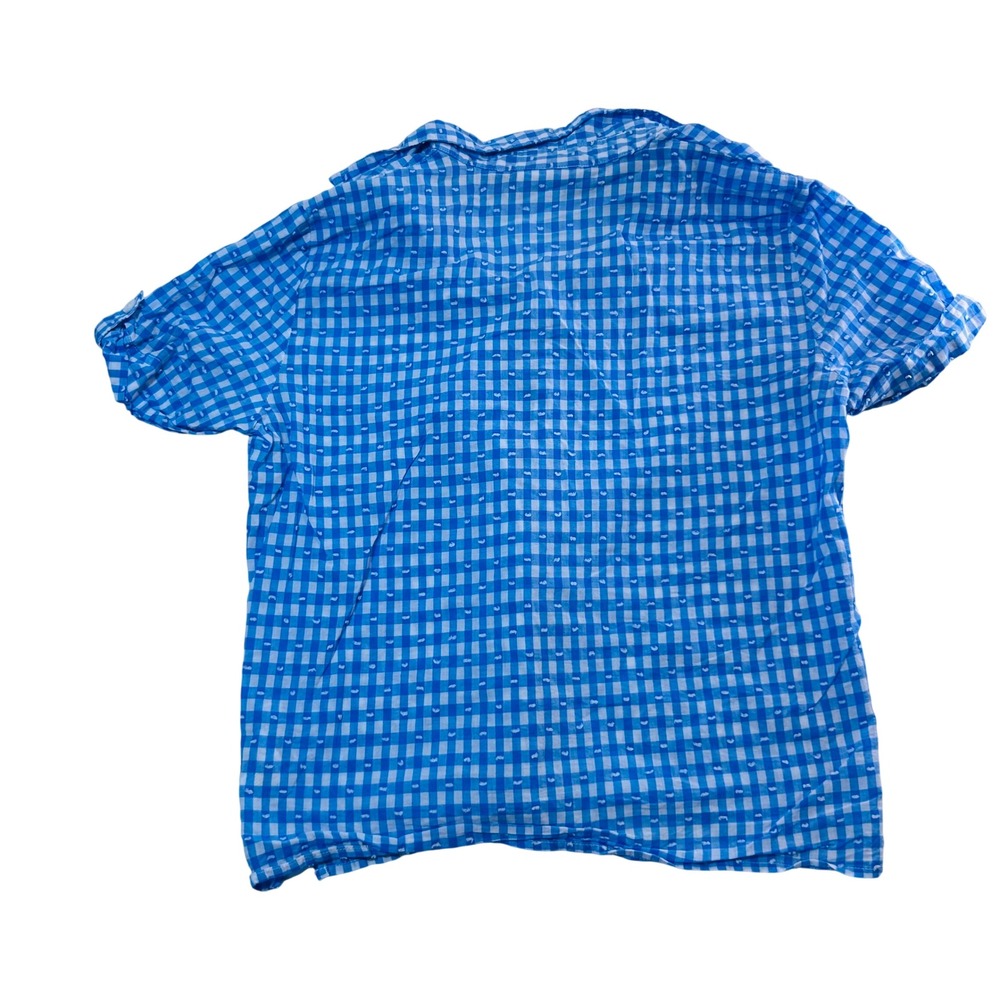 Alfred Dunner Petite Blue Gingham Cotton Button Down Shirt PS Short Sleeve Dot - Picture 4 of 5